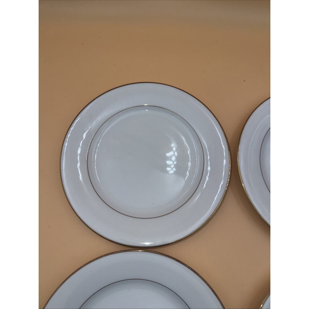 Noritake Dawn Set of 4 China Salad Plates 8-1/4" White Gold Trim 5930 Excellent - Picture 3 of 8